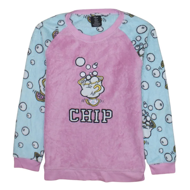 Disney Pink Fleece Sweatshirt Women’s Small Chip Graphic Printed Logo Lounge Top made by Disney