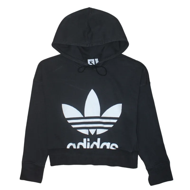 Adidas Black Hoodie Women’s Small Trefoil Printed Logo Cropped Pullover Sweatshirt sold by Vintage Club