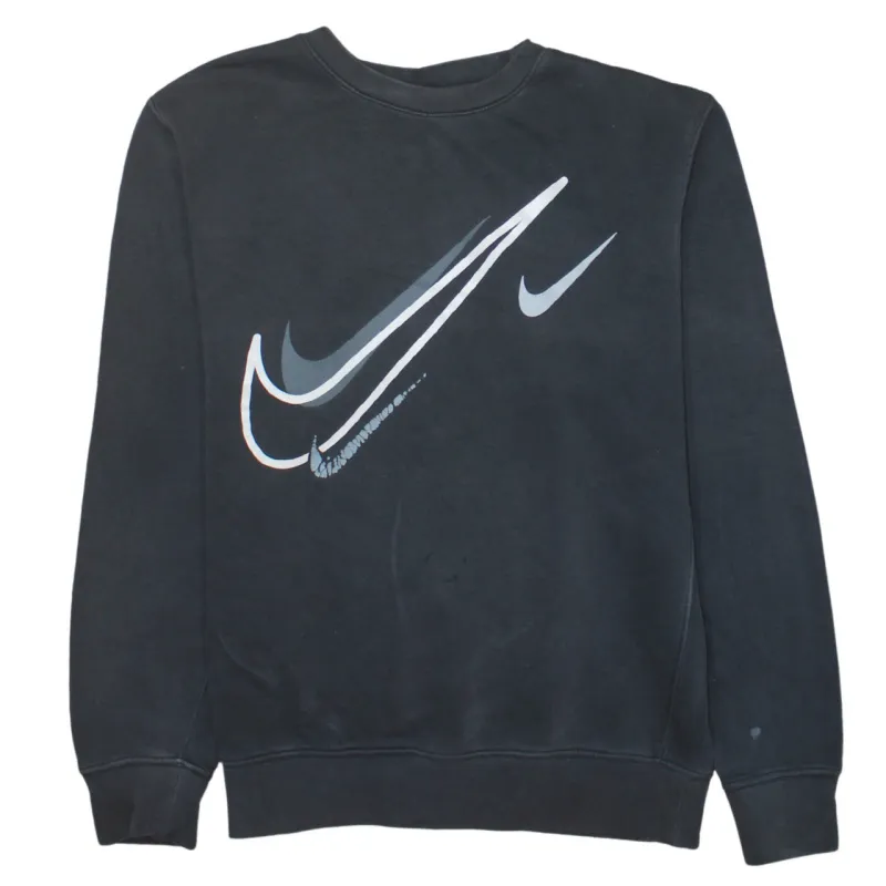 Nike Black Sweatshirt Men's XSmall Printed Swoosh Logo Crewneck Pullover Fleece Top made by Nike