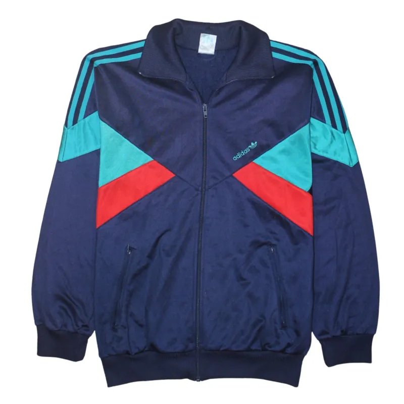 Adidas Navy Blue Track Jacket Men’s Medium Three Stripe Colour Block Embroidered Logo Outerwear sold by Vintage Club