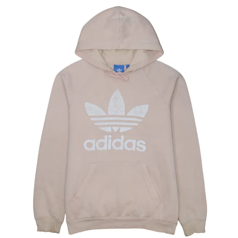 Adidas Light Pink Hoodie Men's Medium Trefoil Printed Logo Front Pocket Pullover Sweatshirt made by Adidas