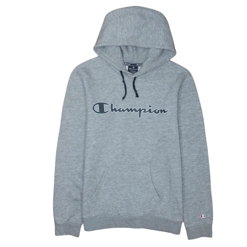 Champion Grey Hoodie Men's XSmall Printed Script Logo Drawstring Hood Front Pocket Sweatshirt made by Champion