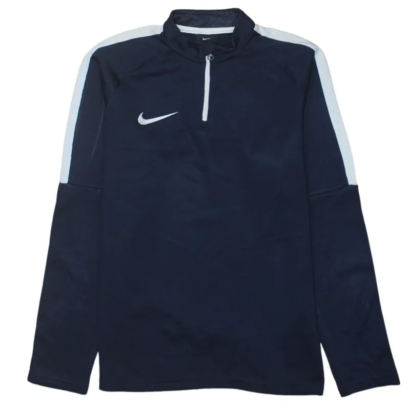 Nike Navy Blue Quarter Zip Sweatshirt Women’s Large Embroidered Swoosh Stripe Sleeves Top sold by Vintage Club