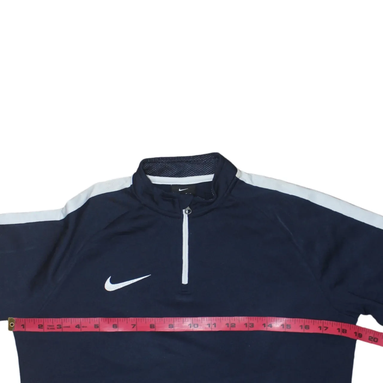 Nike Navy Blue Quarter Zip Sweatshirt Women’s Large Embroidered Swoosh Stripe Sleeves Top sold by Vintage Club product image thumbnail 5
