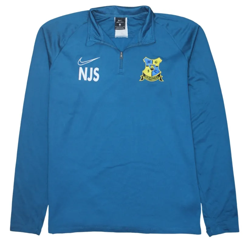 Nike Teal Blue Quarter Zip Sweatshirt Men's Large Printed Crest Logo Training Top made by Nike