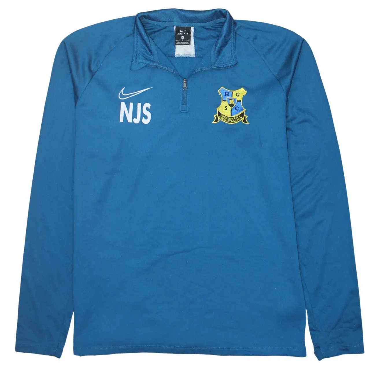 Nike Teal Blue Quarter Zip Sweatshirt Men's Large Printed Crest Logo Training Top sold by Vintage Club