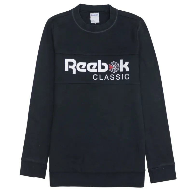 Reebok Black Sweatshirt Women’s Small Classic Logo Crewneck Printed Front Pullover Top sold by Vintage Club