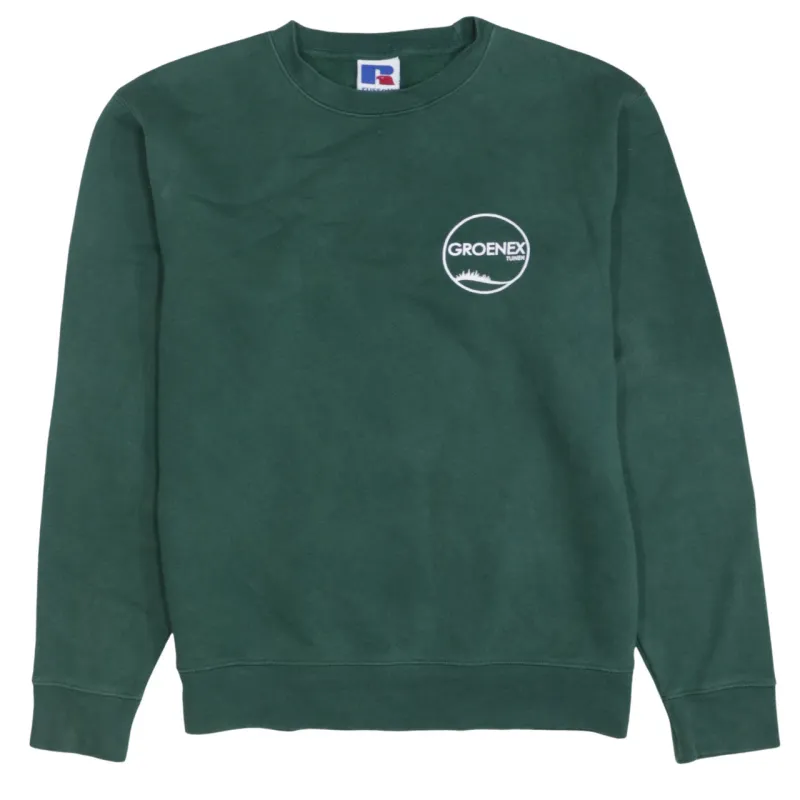 Russell Athletic Dark Green Sweatshirt Men's Medium Printed Logo Crewneck Pullover Fleece Top made by Russell Athletic