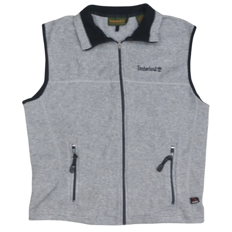 Timberland Light Grey Gilet Women's 5XL Embroidered Chest Logo Zip Pockets Fleece Vest sold by Vintage Club