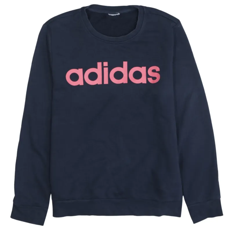 Adidas Navy Blue Sweatshirt Men's Small Printed Logo Crewneck Pullover Fleece Top made by Adidas