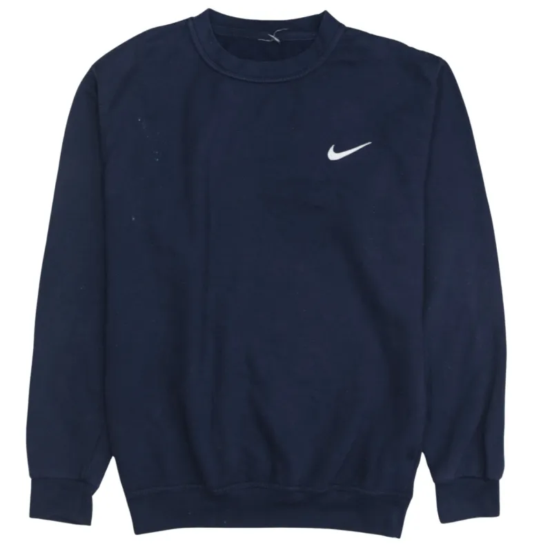 Nike Navy Blue Sweatshirt Men's Small Embroidered Swoosh Logo Crewneck Pullover Fleece sold by Vintage Club