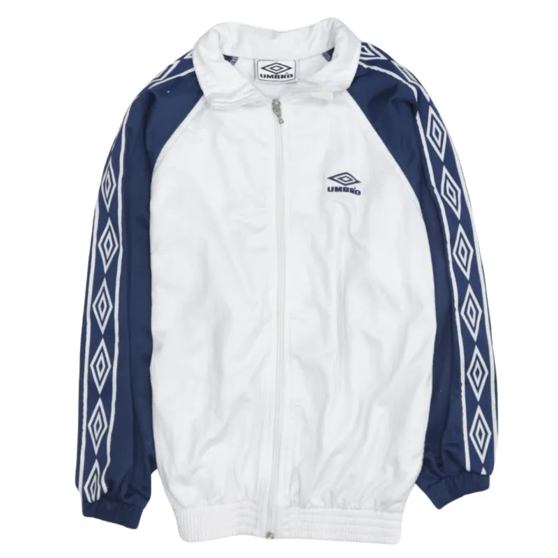Umbro White Navy Track Jacket Women’s XSmall Embroidered Logo Diamond Tape Zip Top sold by Vintage Club