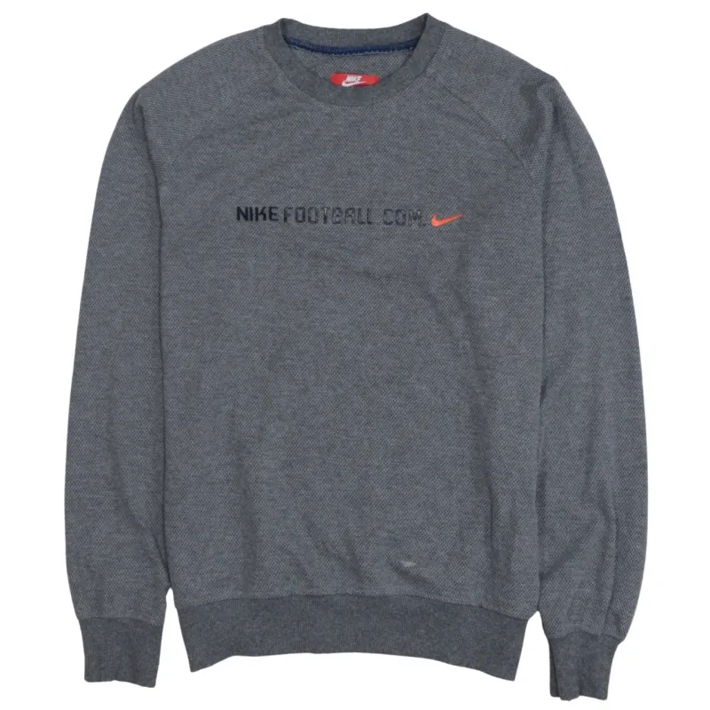 Nike Grey Sweatshirt Women's Medium NIKEFOOTBALL.COM Text Embroidered Swoosh Pullover Top sold by Vintage Club