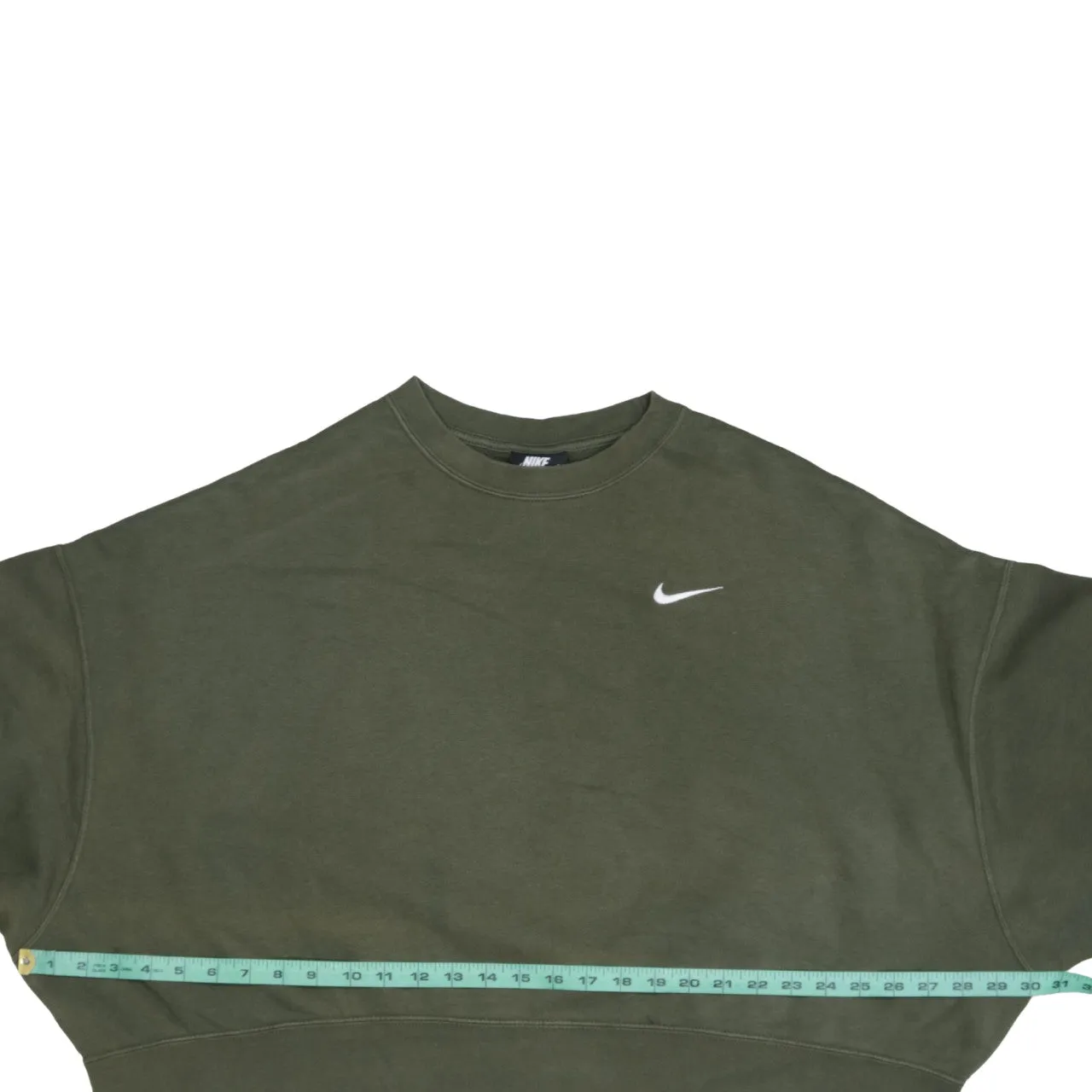 Nike Khaki Green Sweatshirt Women's Medium Embroidered Swoosh Crop Fit Pullover Jumper sold by Vintage Club product image thumbnail 5