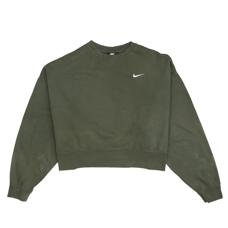 Nike Khaki Green Sweatshirt Women's Medium Embroidered Swoosh Crop Fit Pullover Jumper sold by Vintage Club