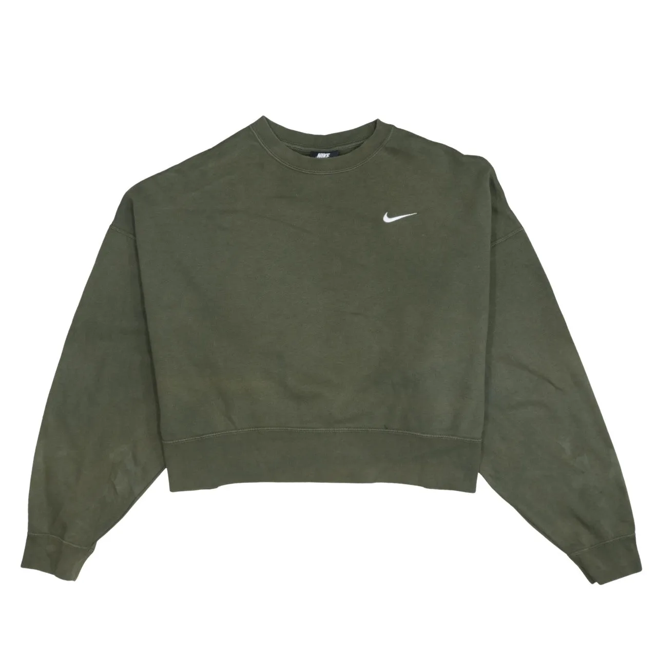 Nike Khaki Green Sweatshirt Women's Medium Embroidered Swoosh Crop Fit Pullover Jumper sold by Vintage Club