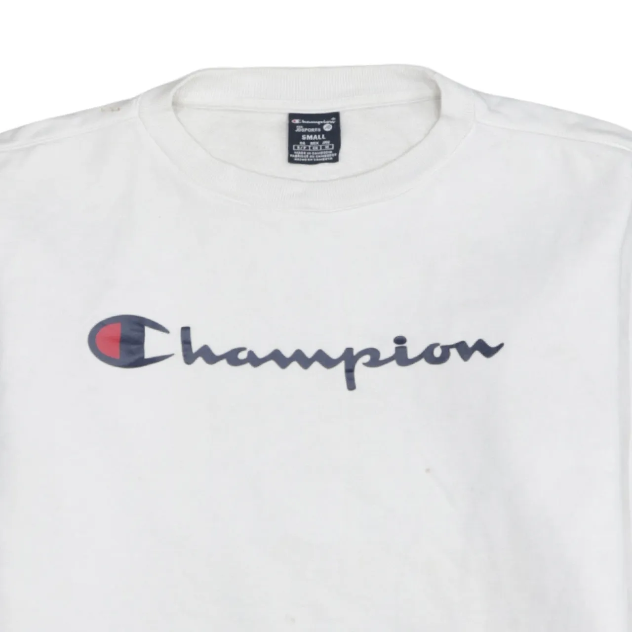Champion White Sweatshirt Men's Small Printed Logo Tape Sleeve Crewneck Pullover Top sold by Vintage Club product image thumbnail 3