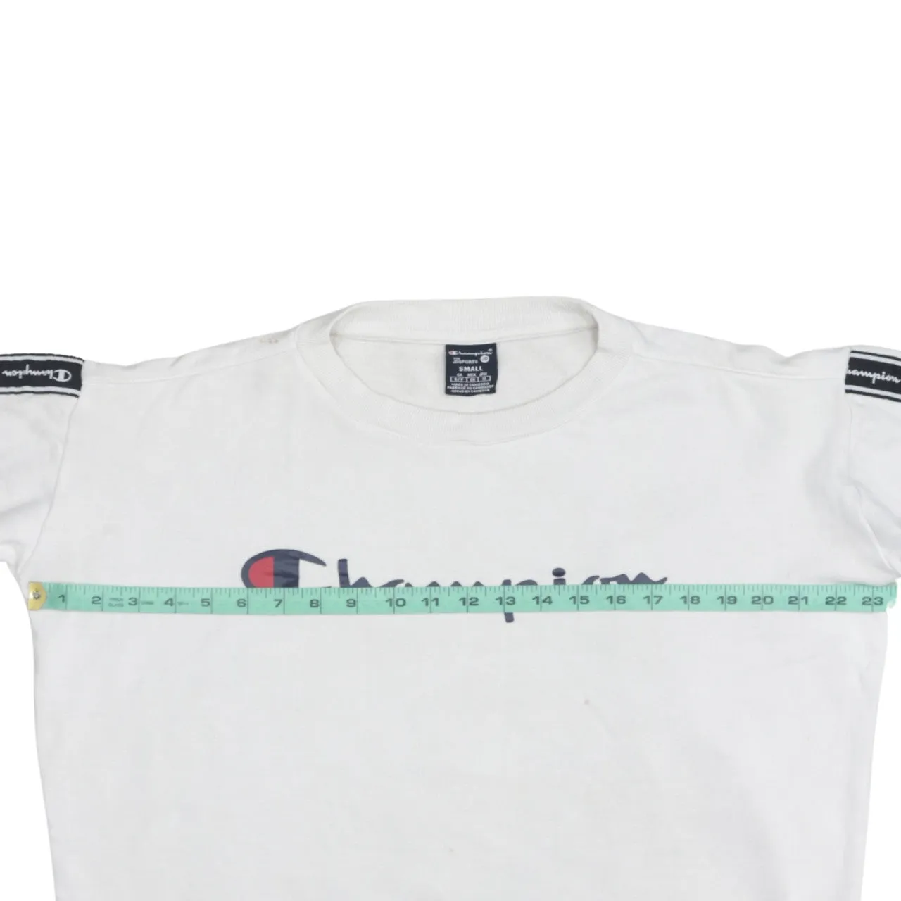 Champion White Sweatshirt Men's Small Printed Logo Tape Sleeve Crewneck Pullover Top sold by Vintage Club product image thumbnail 5