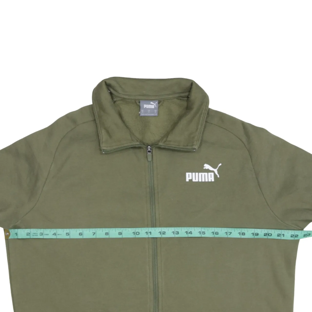Puma Khaki Green Track Jacket Men's Medium White Stripe Sleeves Printed Logo Zip Sweatshirt sold by Vintage Club product image thumbnail 5