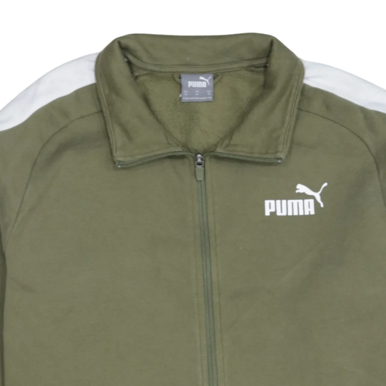 Puma Khaki Green Track Jacket Men's Medium White Stripe Sleeves Printed Logo Zip Sweatshirt sold by Vintage Club product image thumbnail 3