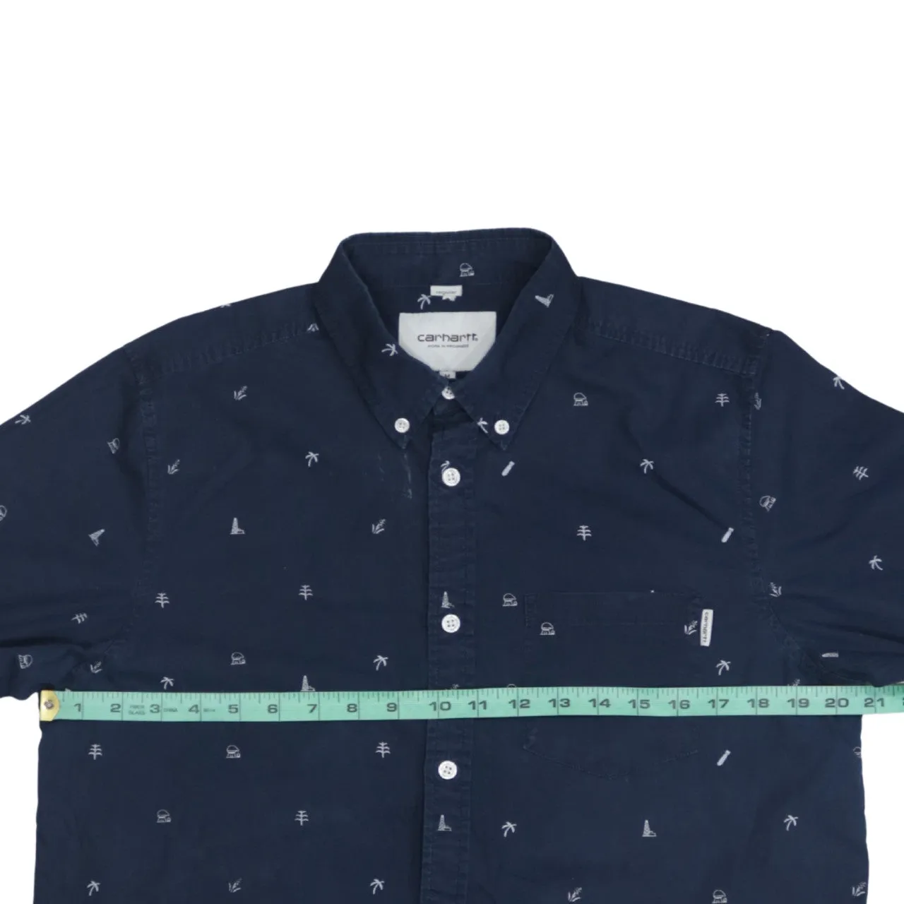 Carhartt Navy Blue Shirt Men's Medium All Over Print Button Up Long Sleeve Casual Top sold by Vintage Club product image thumbnail 5