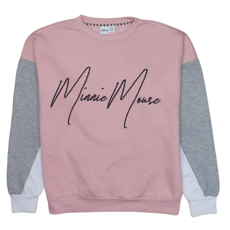Disney Pink Minnie Mouse Sweatshirt Women's XSmall Printed Logo Colour Block Pullover Top sold by Vintage Club