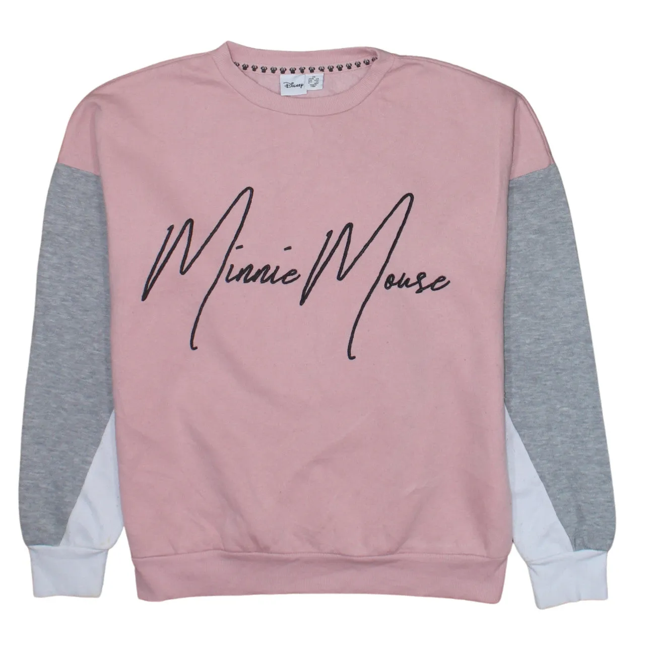 Disney Pink Minnie Mouse Sweatshirt Women's XSmall Printed Logo Colour Block Pullover Top sold by Vintage Club