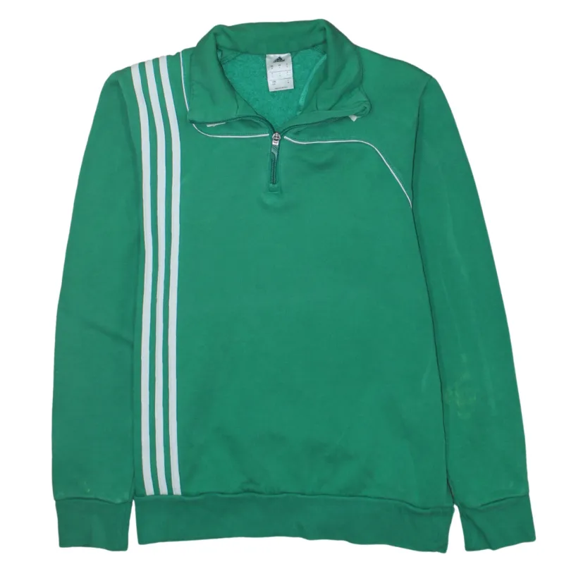 Adidas Green Quarter Zip Sweatshirt Women's Small Three Stripe Panel Fleece Pullover Top sold by Vintage Club
