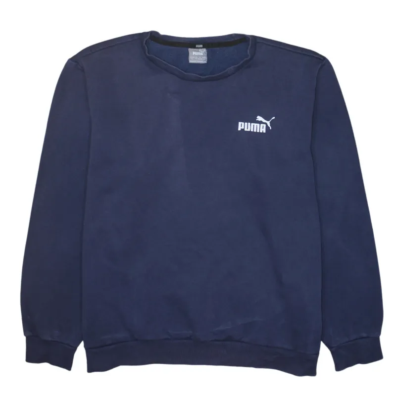 Puma Navy Blue Sweatshirt Men's XLarge Printed Chest Logo Ribbed Cuffs Crewneck Pullover sold by Vintage Club