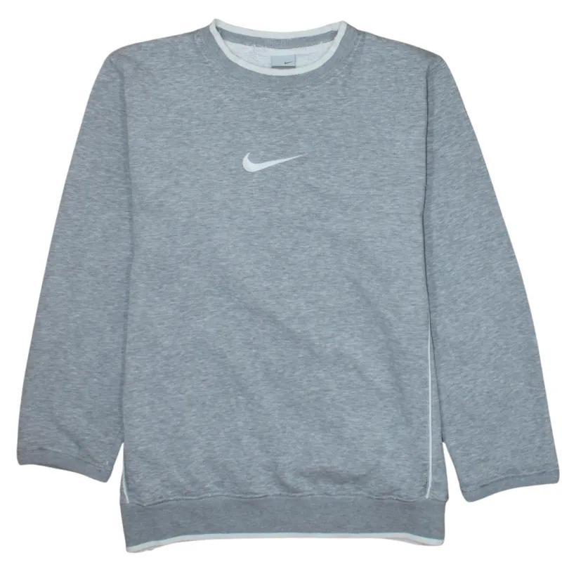 Nike Grey Sweatshirt Men's Medium Embroidered Swoosh Logo Crewneck Pullover Fleece Top made by Nike