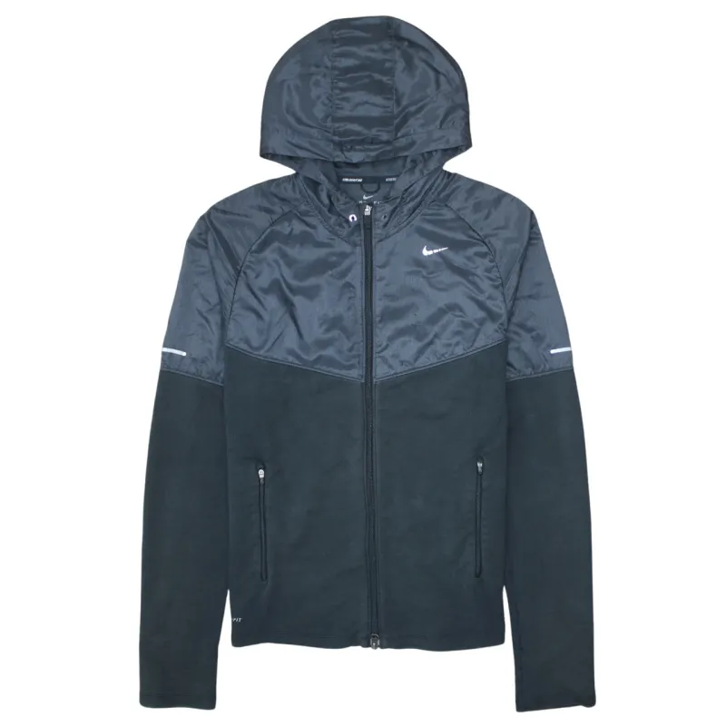 Nike Black Full Zip Hoodie Men's Medium Printed Swoosh Reflective Trim Zip Pockets Jacket sold by Vintage Club