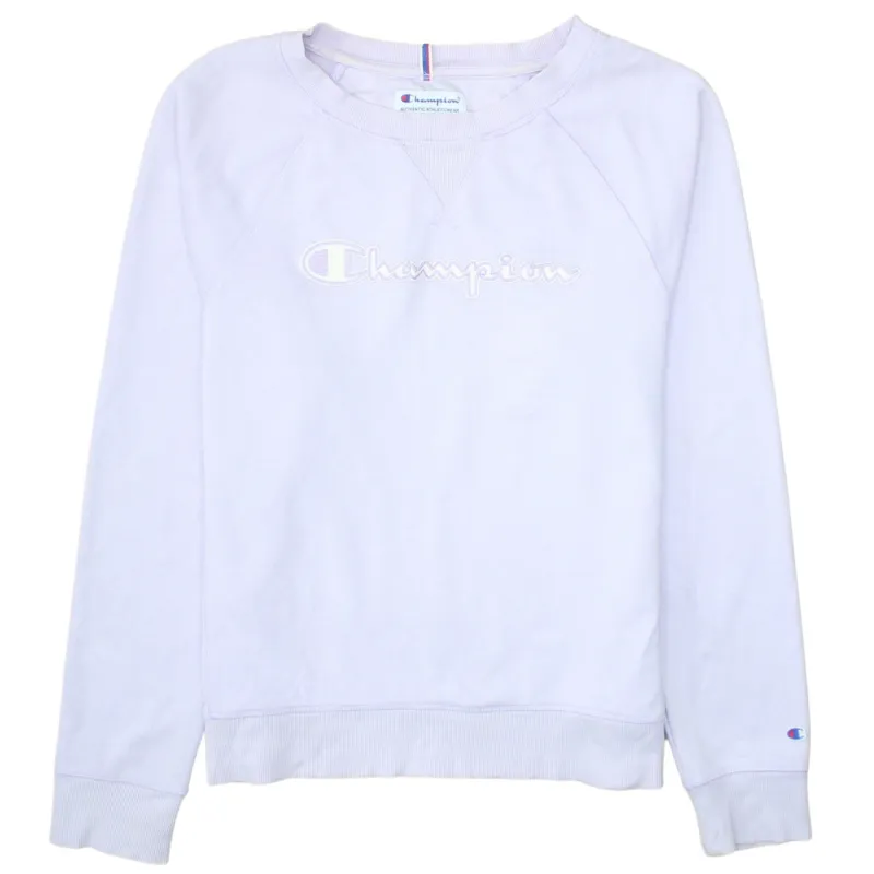 Champion Light Lavender Sweatshirt Men's Medium Embroidered Script Logo Crewneck Pullover made by Champion