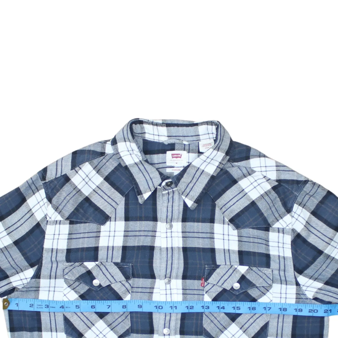Levi's Blue Check Shirt Men's Medium Western Plaid Long Sleeve Snap Front Cotton sold by Vintage Club product image thumbnail 5