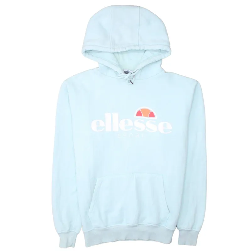 Ellesse Light Blue Hoodie Men's Medium Printed Sport Logo Front Pocket Pullover Sweatshirt sold by Vintage Club