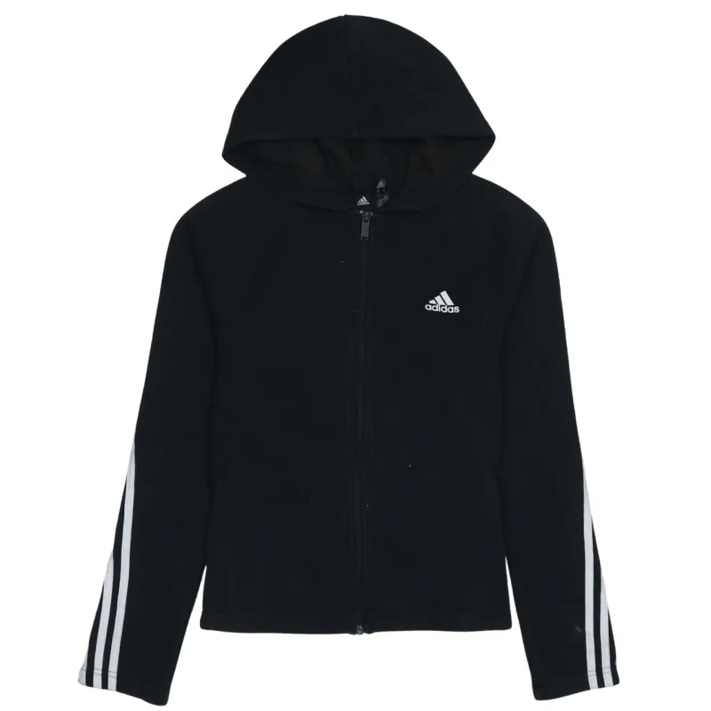 Adidas Black Full Zip Hoodie Women’s Medium Embroidered Logo Three Stripe Sleeves Sweatshirt sold by Vintage Club