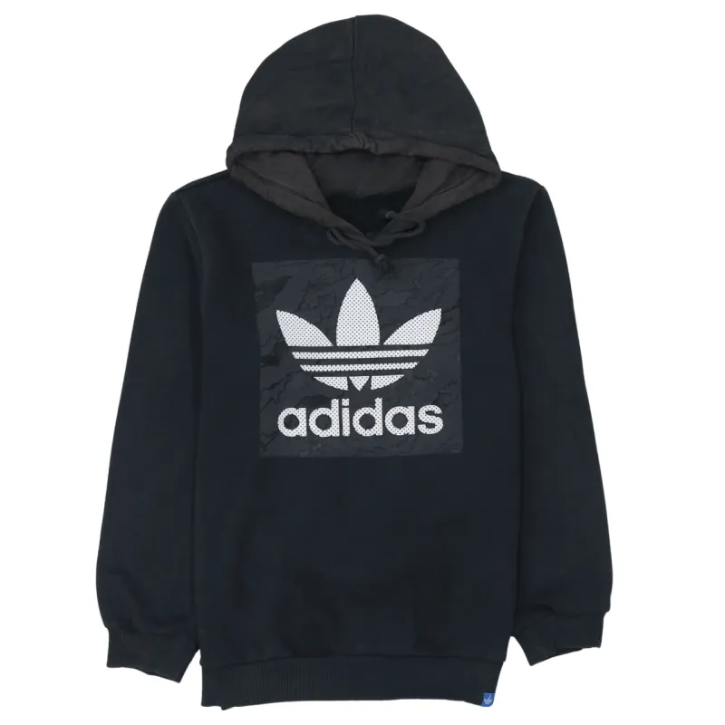 Adidas Black Hoodie Men's Small Trefoil Printed Logo Pullover Sweatshirt sold by Vintage Club