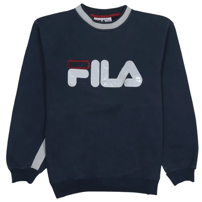 Fila Navy Blue Sweatshirt Men's Small Large Logo Crewneck Ribbed Cuffs Pullover Top made by Fila