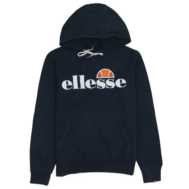 Ellesse Navy Blue Hoodie Women’s Medium Printed Logo Front Pocket Pullover Sweatshirt made by Ellesse