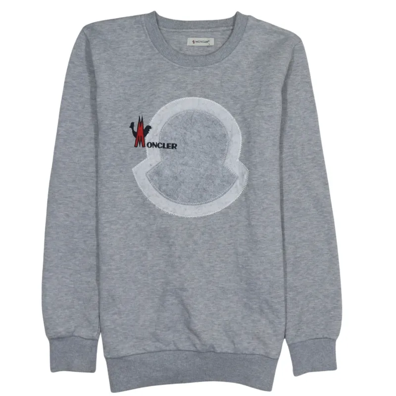 Moncler Grey Sweatshirt Women’s Large Embroidered Logo Patch Crewneck Pullover Jumper sold by Vintage Club