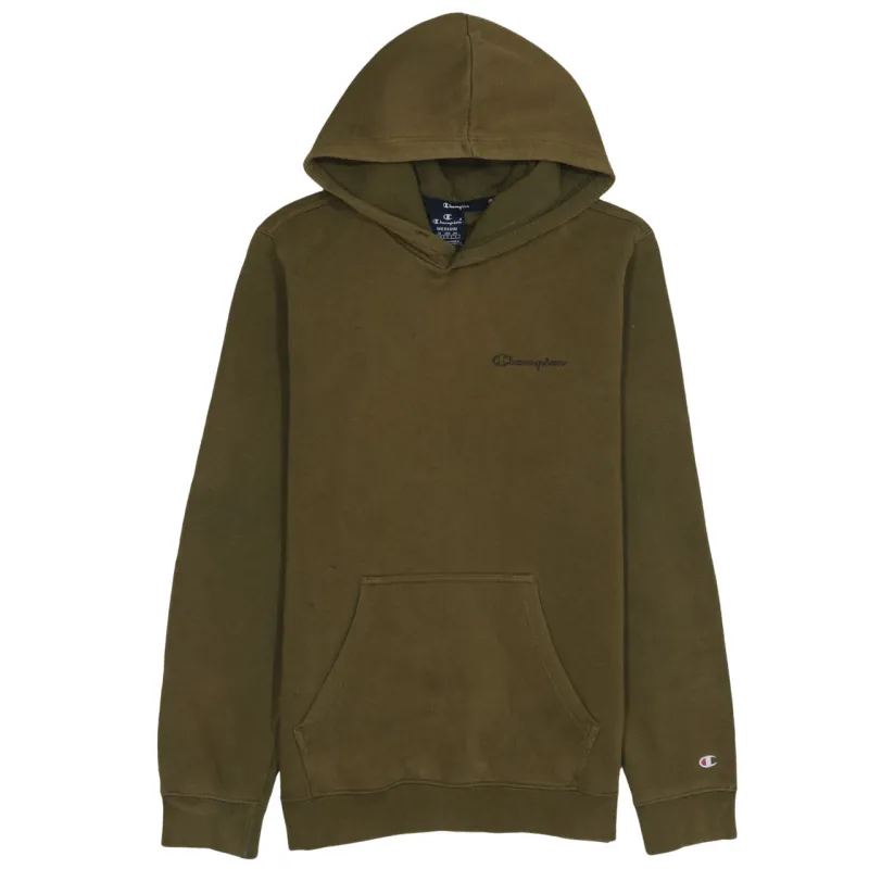 Champion Olive Green Hoodie Women's Medium Embroidered Logo Front Pocket Pullover Sweatshirt made by Champion