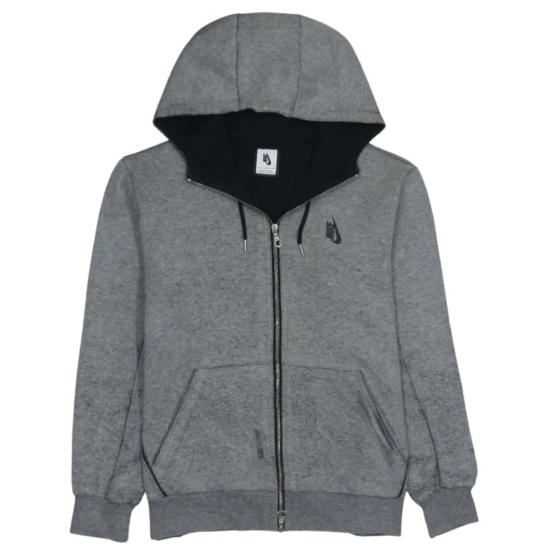 Nike Grey Full Zip Hoodie Men's Large Printed Swoosh Logo Split Pocket Sweatshirt made by Nike