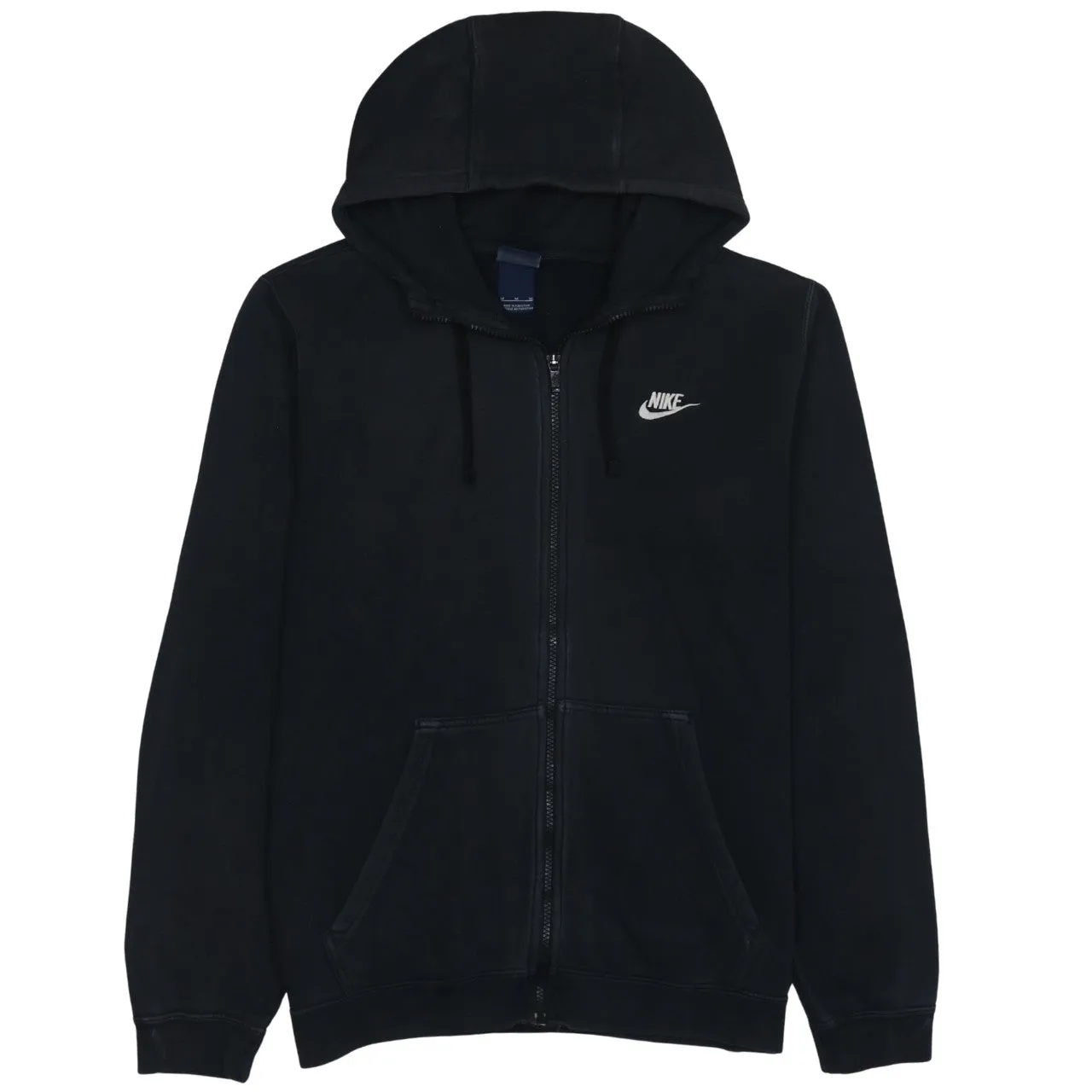 Nike Black Full Zip Hoodie Men’s Medium Embroidered Swoosh Split Pocket Sweatshirt sold by Vintage Club