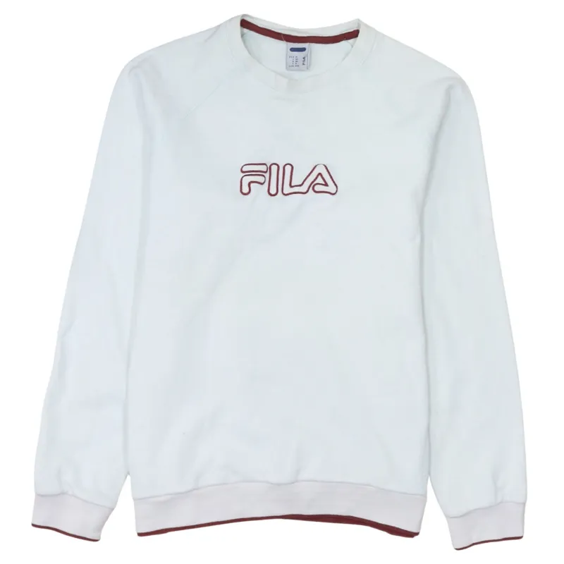 Fila White Sweatshirt Men's Medium Embroidered Logo Contrast Trim Crewneck Pullover made by Fila