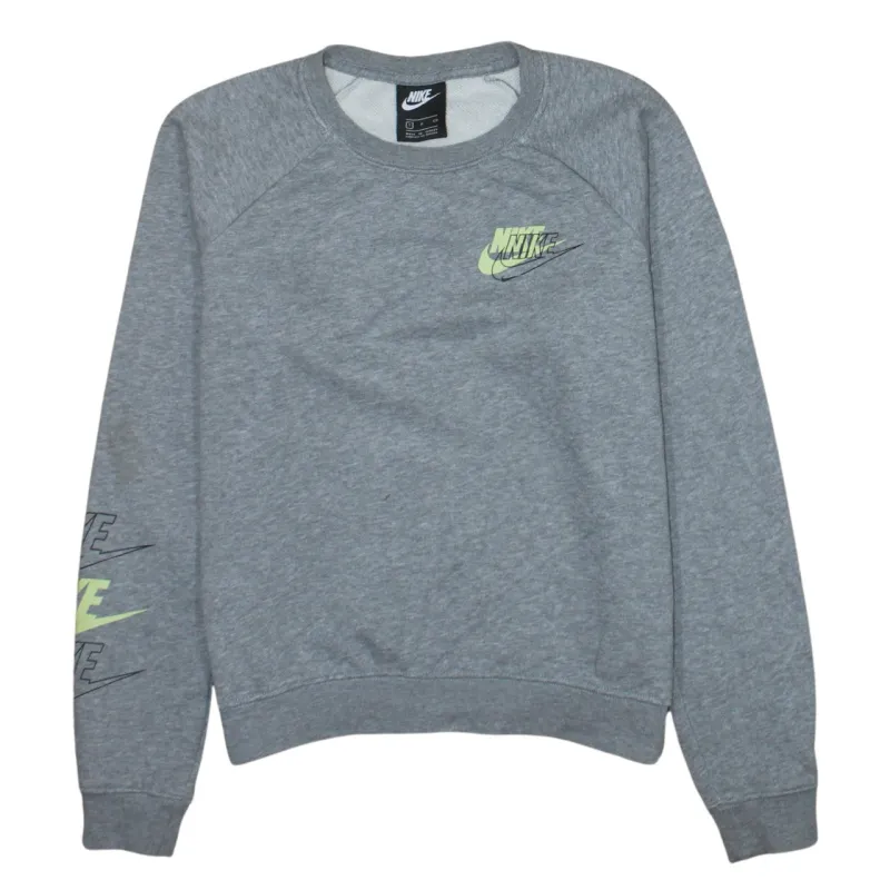 Nike Grey Sweatshirt Men's Small Printed Logo Sleeve Graphic Crewneck Pullover Jumper made by Nike