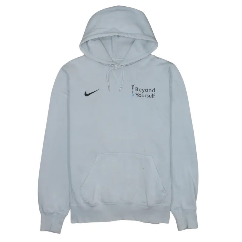 Nike Light Grey Hoodie Men’s Large Printed Beyond Yourself Graphic Pullover Sweatshirt made by Nike