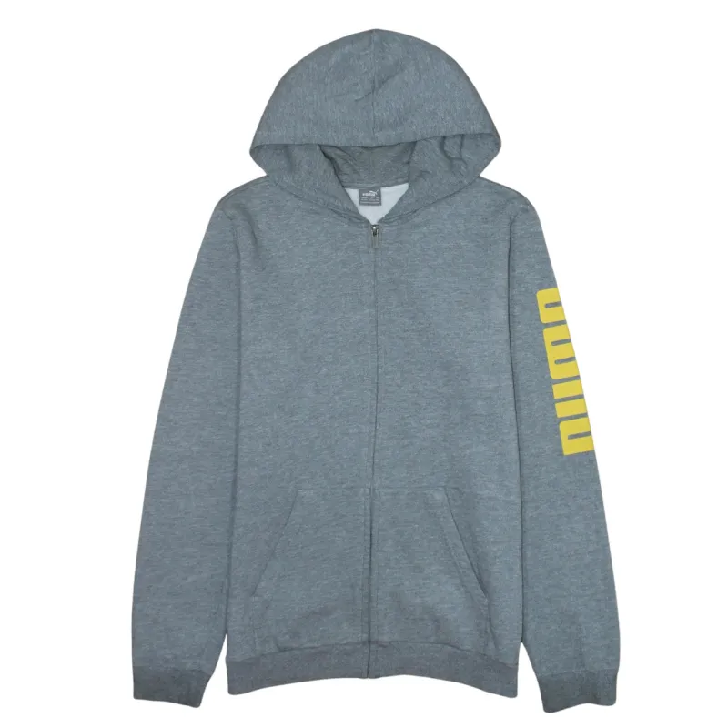 Puma Grey Zip Hoodie Women’s XLarge Yellow Sleeve Logo Split Pocket Sweatshirt sold by Vintage Club