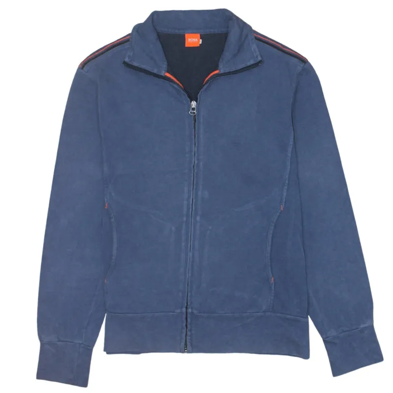 HUGO BOSS Blue Full Zip Sweatshirt Men's Large Stand Collar Side Pockets Casual Jacket sold by Vintage Club