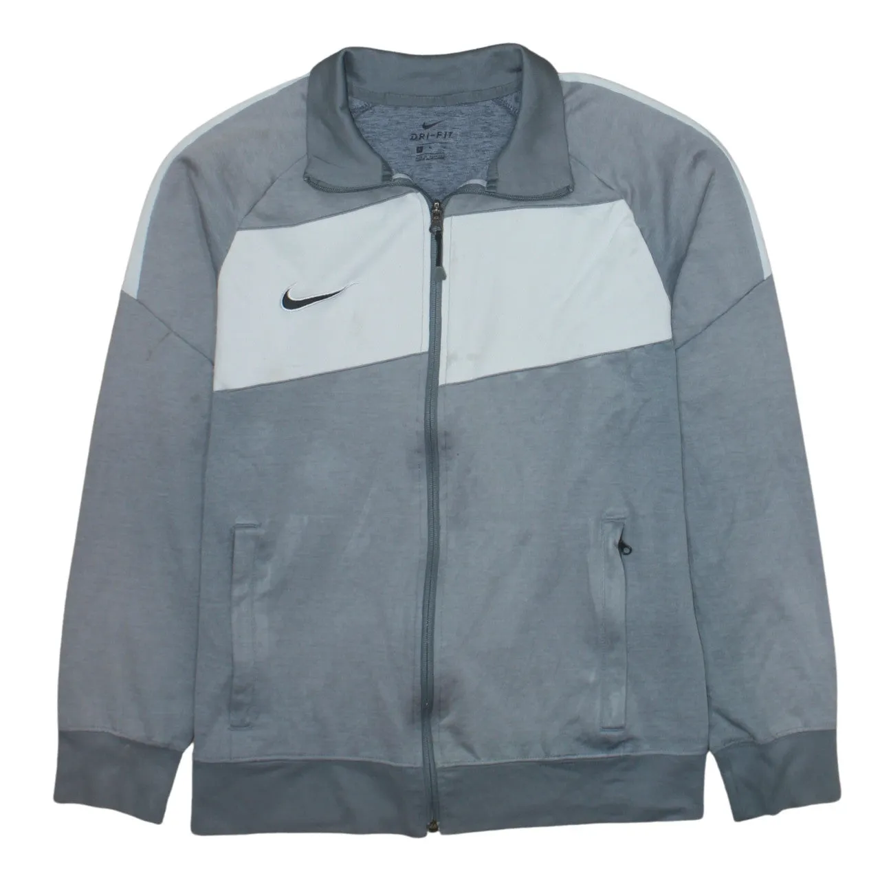 Nike Grey Track Jacket Men's Medium Dri-Fit Full Zip Embroidered Swoosh Pockets Top sold by Vintage Club