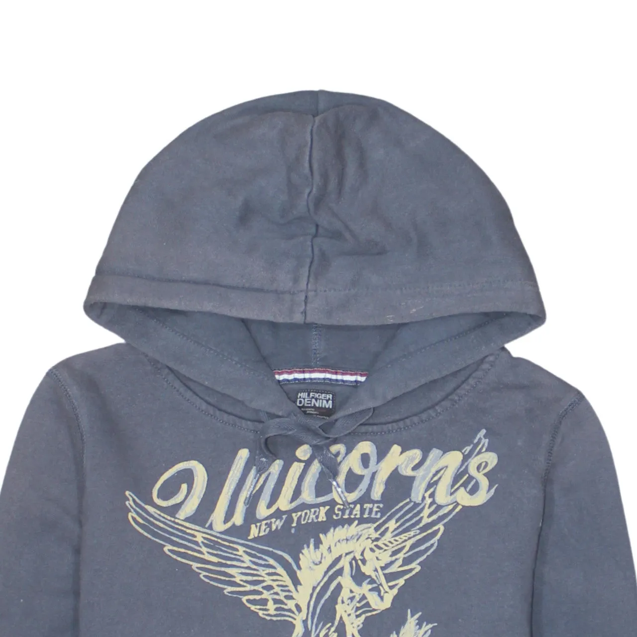 Tommy Hilfiger 90's Spellout Pullover Hoodie Large Blue sold by Vintage Club product image thumbnail 3