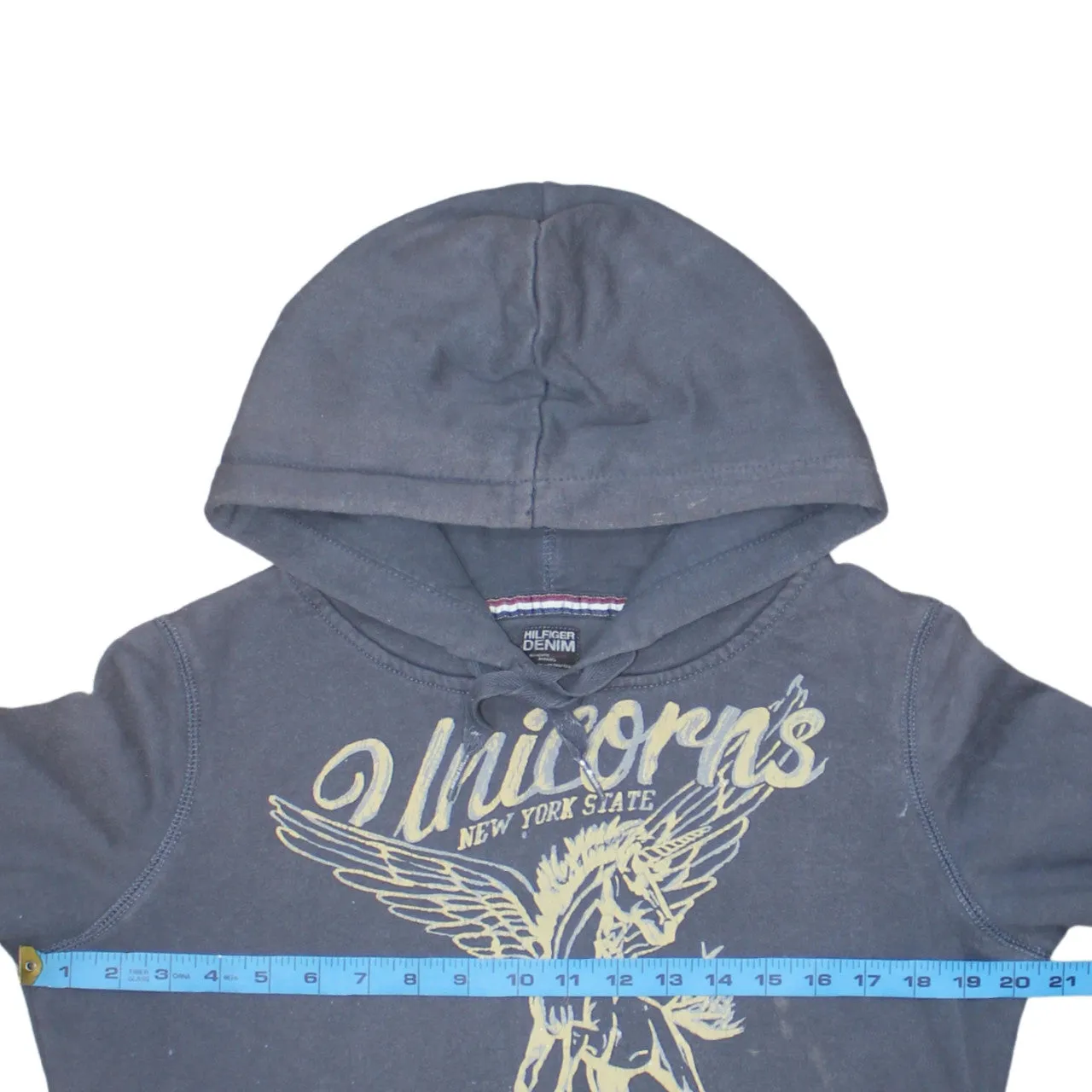 Tommy Hilfiger 90's Spellout Pullover Hoodie Large Blue sold by Vintage Club product image thumbnail 5